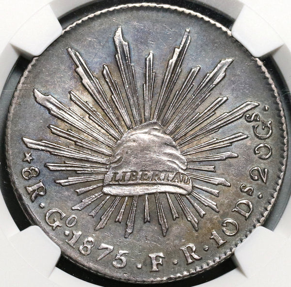 1875/6-Go NGC AU Det Mexico Silver 8 Reales Very Rare Overdate