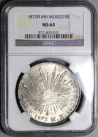 1875-Pi NGC MS 64 Mexico 8 Reales Potosi Mint Silver Coin POP 2/1 (18101804D)