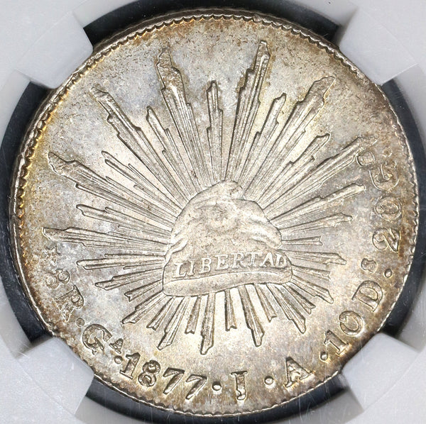 1877-Ga NGC MS 62 Mexico 8 Reales Mint State Guadalajara Silver Coin (19060203C)