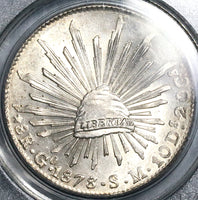 1878/7-Go PCGS MS 62 Mexico 8 Reales Rare Guanajuato Overdate Silver Coin (21120501C)