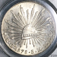 1878/7-Go PCGS MS 62 Mexico 8 Reales Rare Guanajuato Overdate Silver Coin (21120501C)
