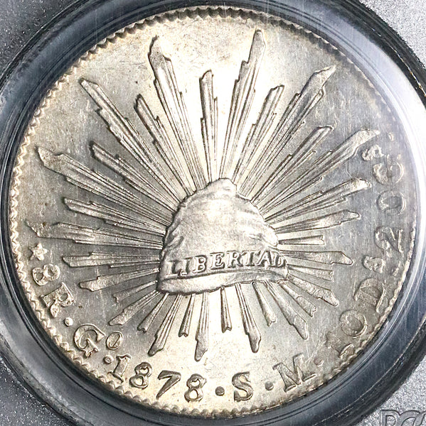 1878/7-Go PCGS MS 62 Mexico 8 Reales Rare Guanajuato Overdate
