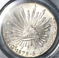 1878/7-Go PCGS MS 62 Mexico 8 Reales Rare Guanajuato Overdate Silver Coin (21120501C)