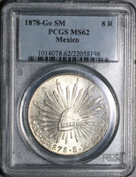1878/7-Go PCGS MS 62 Mexico 8 Reales Rare Guanajuato Overdate Silver Coin (21120501C)