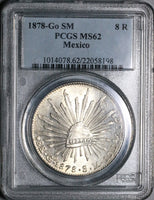 1878/7-Go PCGS MS 62 Mexico 8 Reales Rare Guanajuato Overdate Silver Coin (21090407C)