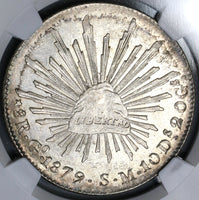 1879/8-Go NGC MS 62 Mexico 8 Reales Scarce Guanajuato Overdate Silver Coin (21090407C)