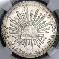 1879/8-Go NGC MS 62 Mexico 8 Reales Scarce Guanajuato Overdate Silver Coin (21090407C)
