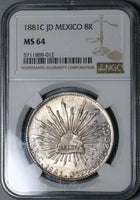 1881-C NGC MS 64 Mexico 8 Reales Culiacan Mint Silver Coin POP 2/2 (21070802C)