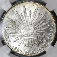 1881-Ca NGC MS 63 Mexico 8 Reales Chihuahua Mint Silver Coin POP 1/1 (17073001D)