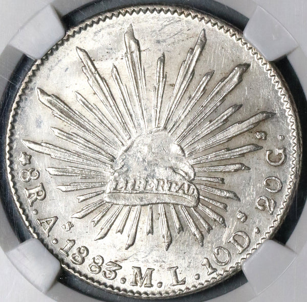 1883-As NGC MS 62 Mexico 8 Reales Rare Alamos Mint State Silver Coin (21080201D)