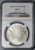 1883-As NGC MS 62 Mexico 8 Reales Rare Alamos Mint State Silver Coin (21080201D)
