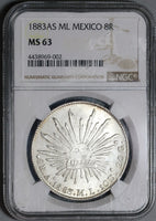 1883-As NGC MS 63 Mexico 8 Reales Rare Alamos Mint State Silver Coin (19092001C)