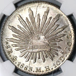 1883/2-Mo NGC MS 64 Mexico 8 Reales Rare Overdate & Mint Error Silver Coin POP 3/2 (21041101D)