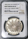 1883/2-Mo NGC MS 64 Mexico 8 Reales Rare Overdate & Mint Error Silver Coin POP 3/2 (21041101D)