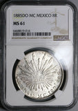 1885-Do MC NGC MS 61 Mexico 8 Reales Durango Cap Rays Mint State Silver Coin (23031202D)