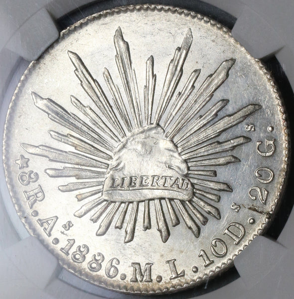 1886-As NGC MS 62 Mexico 8 Reales Rare Alamos Silver Coin POP 2/1