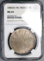 1886-Do NGC MS 64 Mexico 8 Reales Durango Mint Silver Coin Pop 2/2 (18092501C)