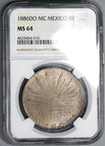 1886-Do NGC MS 64 Mexico 8 Reales Durango Mint Silver Coin Pop 2/2 (18092501C)