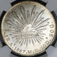1887-As NGC MS 62 Mexico 8 Reales Rare Alamos Mint State Silver Coin (22042101C)