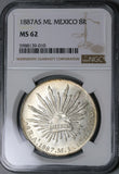 1887-As NGC MS 62 Mexico 8 Reales Rare Alamos Mint State Silver Coin (22042101C)