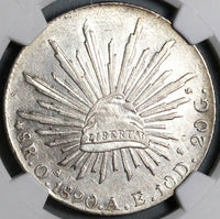 1890-Oa NGC AU Mexico 8 Reales Oaxaca Mint Cap Rays Scarce Silver Coin (23013104C)