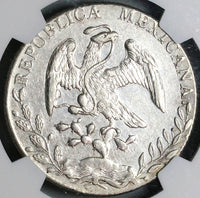 1890-Oa NGC AU Mexico 8 Reales Oaxaca Mint Cap Rays Scarce Silver Coin (23013104C)