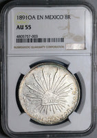1891-Oa NGC AU 55 Mexico 8 Reales Oaxaca Mint Scarce Silver Coin (23040501D)