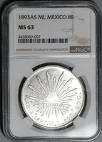 1893-As NGC MS 63 Mexico 8 Reales Coin Mint State Alamos Silver Coin (19111701C)
