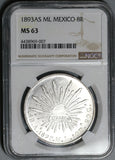 1893-As NGC MS 63 Mexico 8 Reales Coin Mint State Alamos Silver Coin (19111701C)
