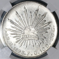 1893-Ho NGC MS 62 Mexico 8 Reales Hermosillo Mint State Silver Coin (19042203C)