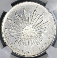 1893-Ho NGC MS 62 Mexico 8 Reales Hermosillo Mint State Silver Coin (19042203C)