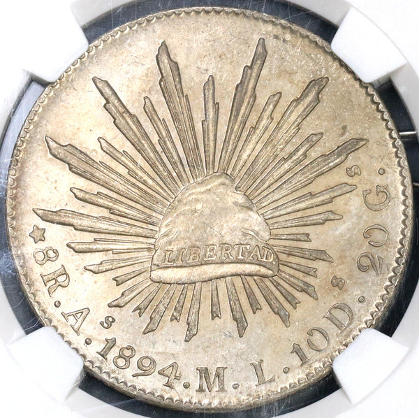 1894-As NGC MS 62 Mexico 8 Reales Coin Scarce Alamos Silver