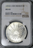 1894-Ca NGC MS 64 Mexico 8 Reales Siilver Mint State Chihuahua Coin POP 6/2 (20021601D)