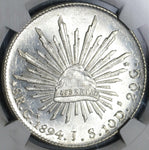 1894-Ga NGC MS 62 Mexico 8 Reales Guadalajara Mint State Silver Coin (19112403C)