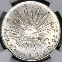 1894-Ho NGC MS 62 Mexico 8 Reales Hermosillo Mint State Silver Coin (23021702C)