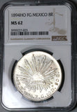 1894-Ho NGC MS 62 Mexico 8 Reales Hermosillo Mint State Silver Coin (23021702C)