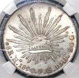 1890-Ho NGC MS 64 Mexico 8 Reales Hermosillo Mint State Very Scarce Silver Coin (20050101C)