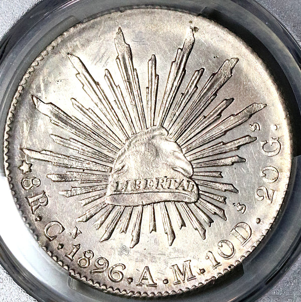 1896-Cn PCGS MS 62 Mexico 8 Reales Culiacan Silver Cap Rays Mint State Coin (22082302C)