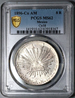 1896-Cn PCGS MS 62 Mexico 8 Reales Culiacan Silver Cap Rays Mint State Coin (22082302C)