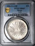 1896-Cn PCGS MS 62 Mexico 8 Reales Culiacan Silver Cap Rays Mint State Coin (22082302C)