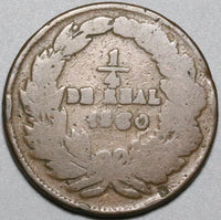 1860 Mexico Chihuahua 1/4 Real Un Quarto Seated Liberty Copper Coin (23121206R)