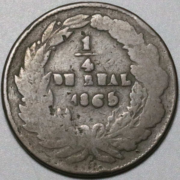 1865 Mexico Chihuahua 1/4 Real Un Quarto Seated Liberty Coin (23121207R)