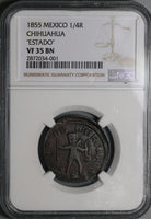1855 NGC VF 35 Mexico Chihuahua 1/4 Real Un Quarto Bow Arrow Coin POP 3/1 (22022003C)