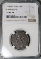 1856 NGC VF 25 Mexico Chihuahua 1/4 Real Un Quarto Bow Arrow Coin (22043001D)
