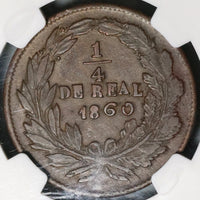 1860 NGC VF 35 Mexico Chihuahua 1/4 Real Un Quarto Seated Liberty Coin (20070502R)