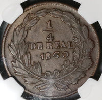 1860 NGC VF 35 Mexico Chihuahua 1/4 Real Un Quarto Seated Liberty Coin (20070502R)