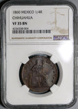 1860 NGC VF 35 Mexico Chihuahua 1/4 Real Un Quarto Seated Liberty Coin (20070502R)