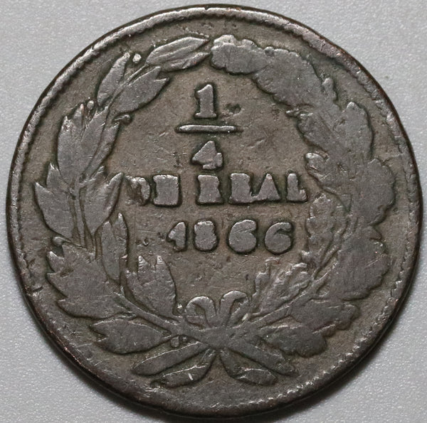 1866 Mexico Chihuahua 1/4 Real Un Quarto Seated Liberty Coin (21050102R)