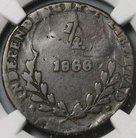 1866 NGC VG 8 Mexico Durango 1/4 Real Quarto Quartilla State Coin (22120402C)