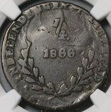 1866 NGC VG 8 Mexico Durango 1/4 Real Quarto Quartilla State Coin (22120402C)